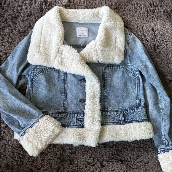 Celebrity Pink Jackets & Blazers - Celebrity Pink Light Blue Denim Sherpa Jacket with Cream Trim